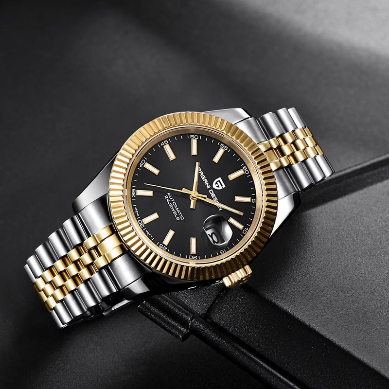 PAGANI DESIGN ساعة أوتوماتيكية للرجال من باجاني ديزاين بحركة يابانية، علبة من الفولاذ المقاوم للصدأ، واجهة من الكريستال الياقوتي - PD 1645 (ذهبي أسود) - Image 5